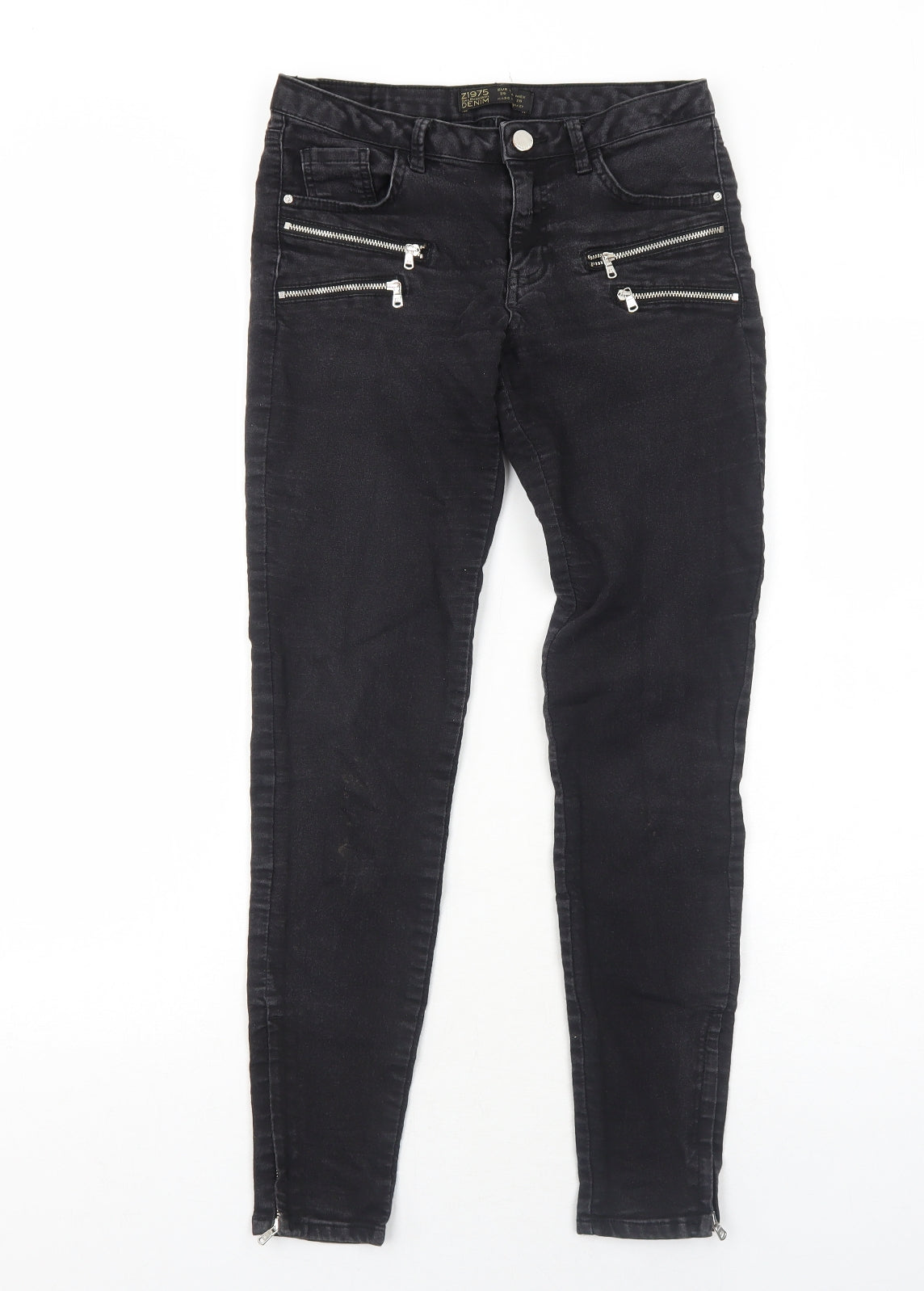 Zara Womens Black Cotton Skinny Jeans Size 8 Regular Zip