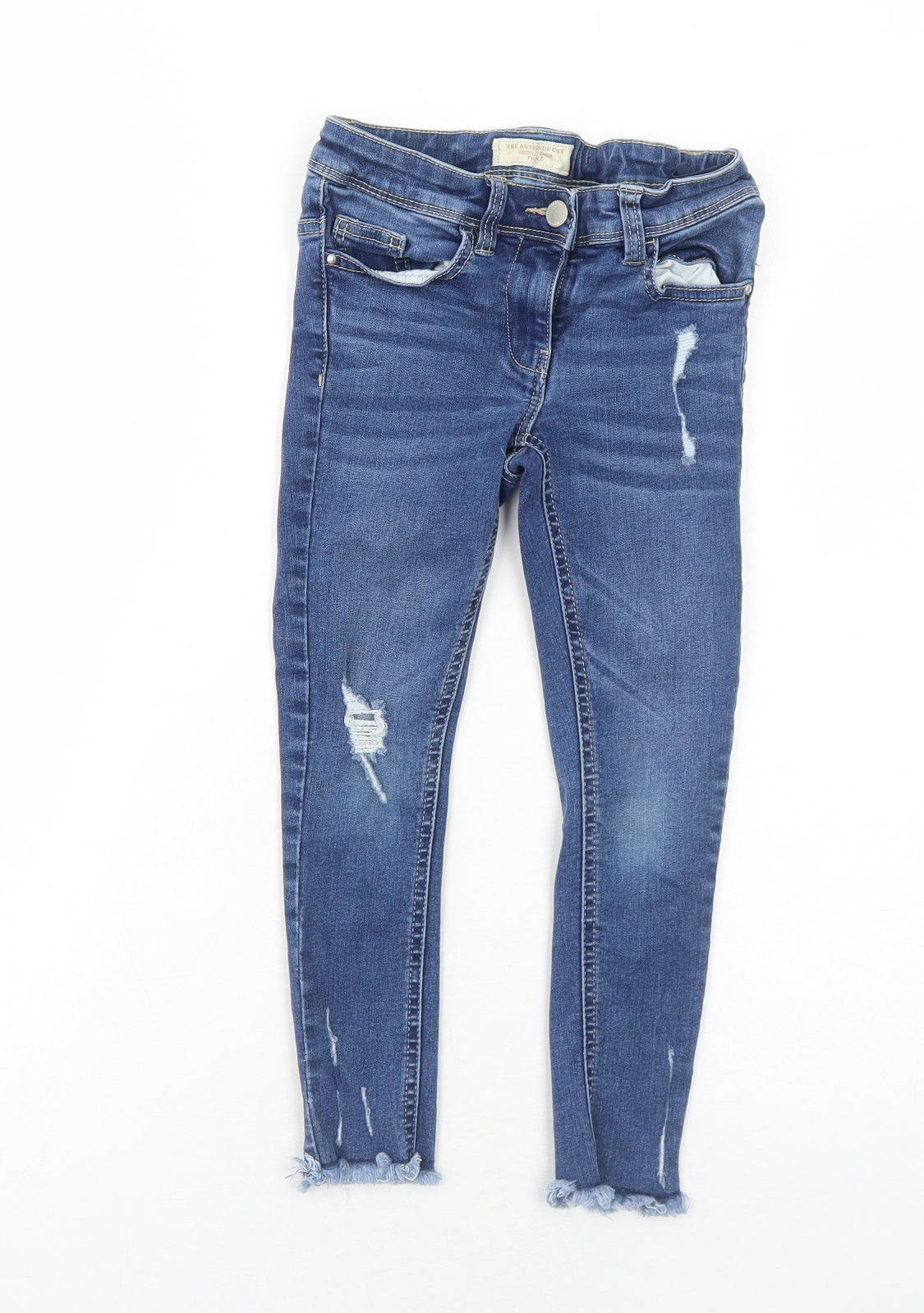 NEXT Girls Blue Cotton Skinny Jeans Size 7 Years Regular Zip - Distressed