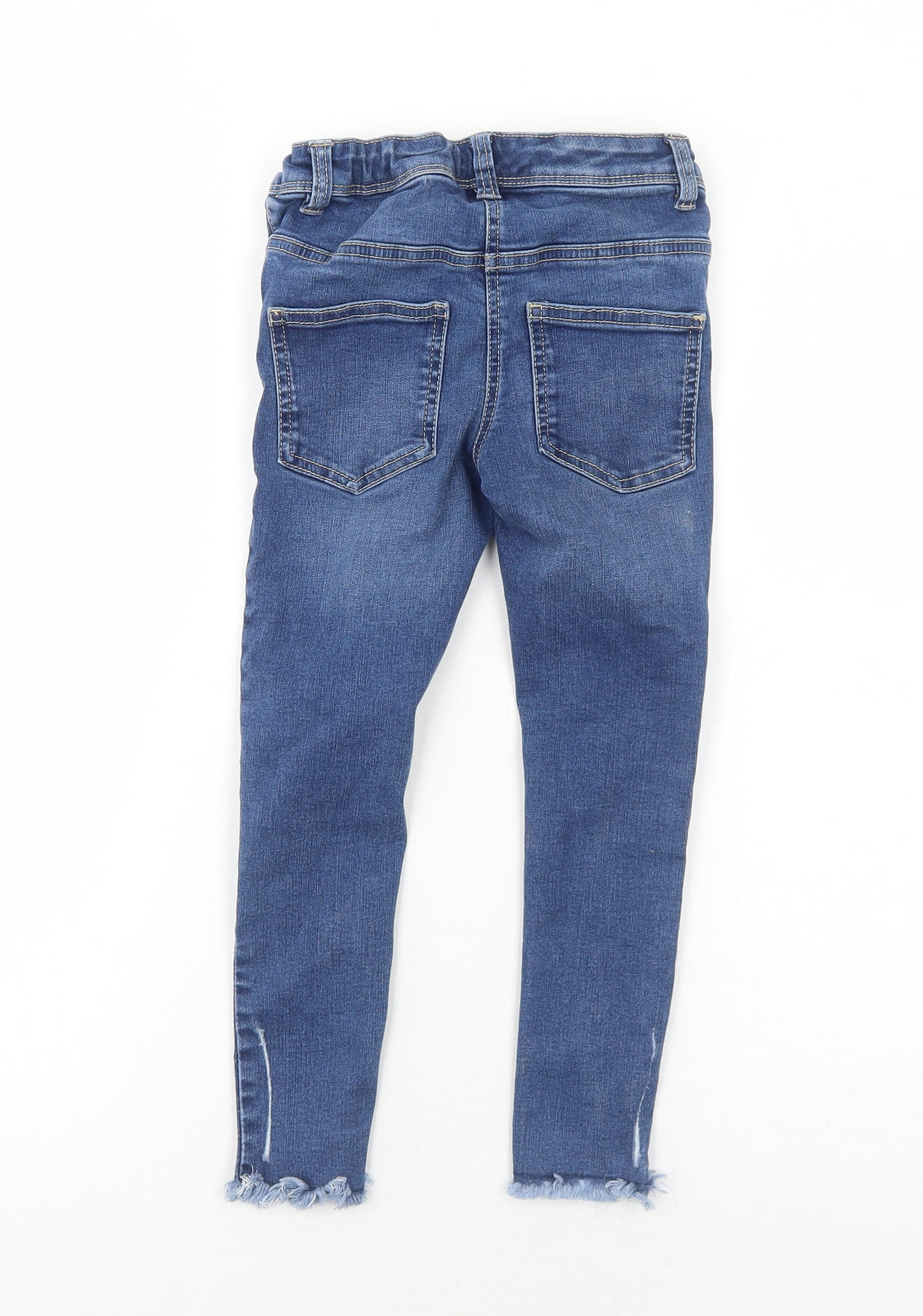 NEXT Girls Blue Cotton Skinny Jeans Size 7 Years Regular Zip - Distressed
