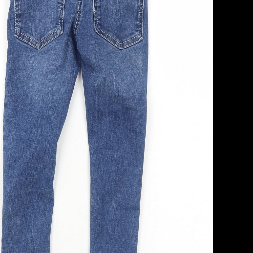 NEXT Girls Blue Cotton Skinny Jeans Size 7 Years Regular Zip - Distressed