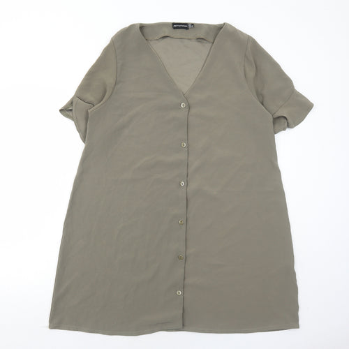 PRETTYLITTLETHING Womens Green Polyester A-Line Size 12 V-Neck Button