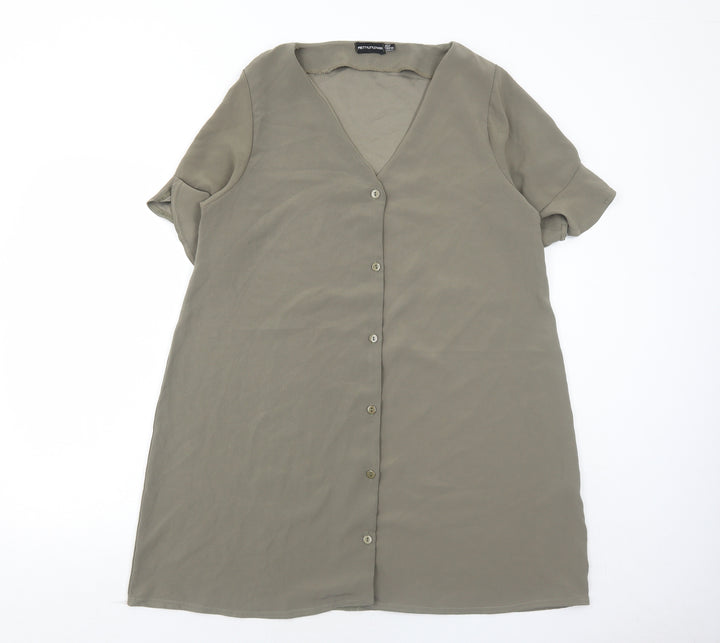 PRETTYLITTLETHING Womens Green Polyester A-Line Size 12 V-Neck Button