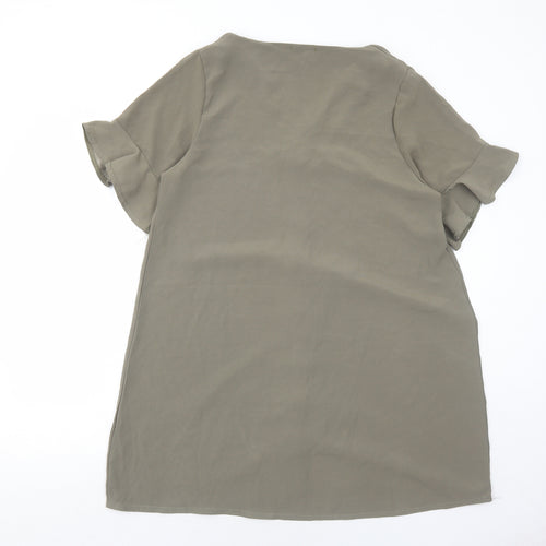 PRETTYLITTLETHING Womens Green Polyester A-Line Size 12 V-Neck Button