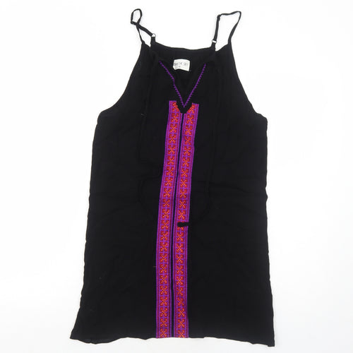 Kiss the Sky Womens Black Geometric Polyester Tank Dress Size XS V-Neck Pullover