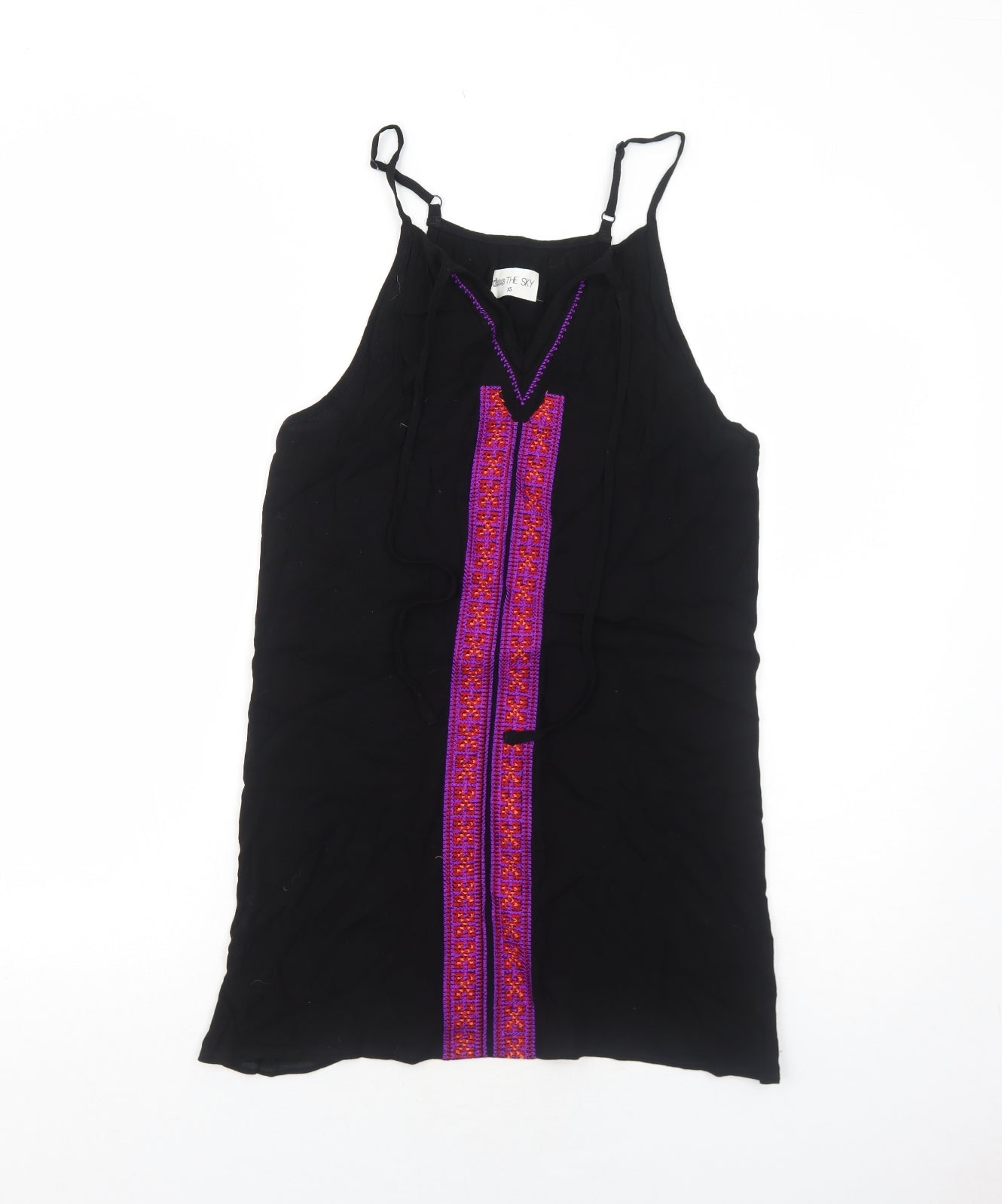 Kiss the Sky Womens Black Geometric Polyester Tank Dress Size XS V-Neck Pullover