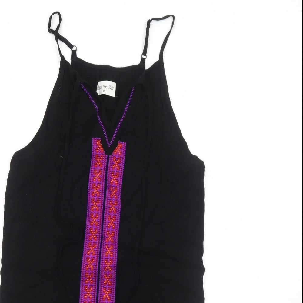 Kiss the Sky Womens Black Geometric Polyester Tank Dress Size XS V-Neck Pullover