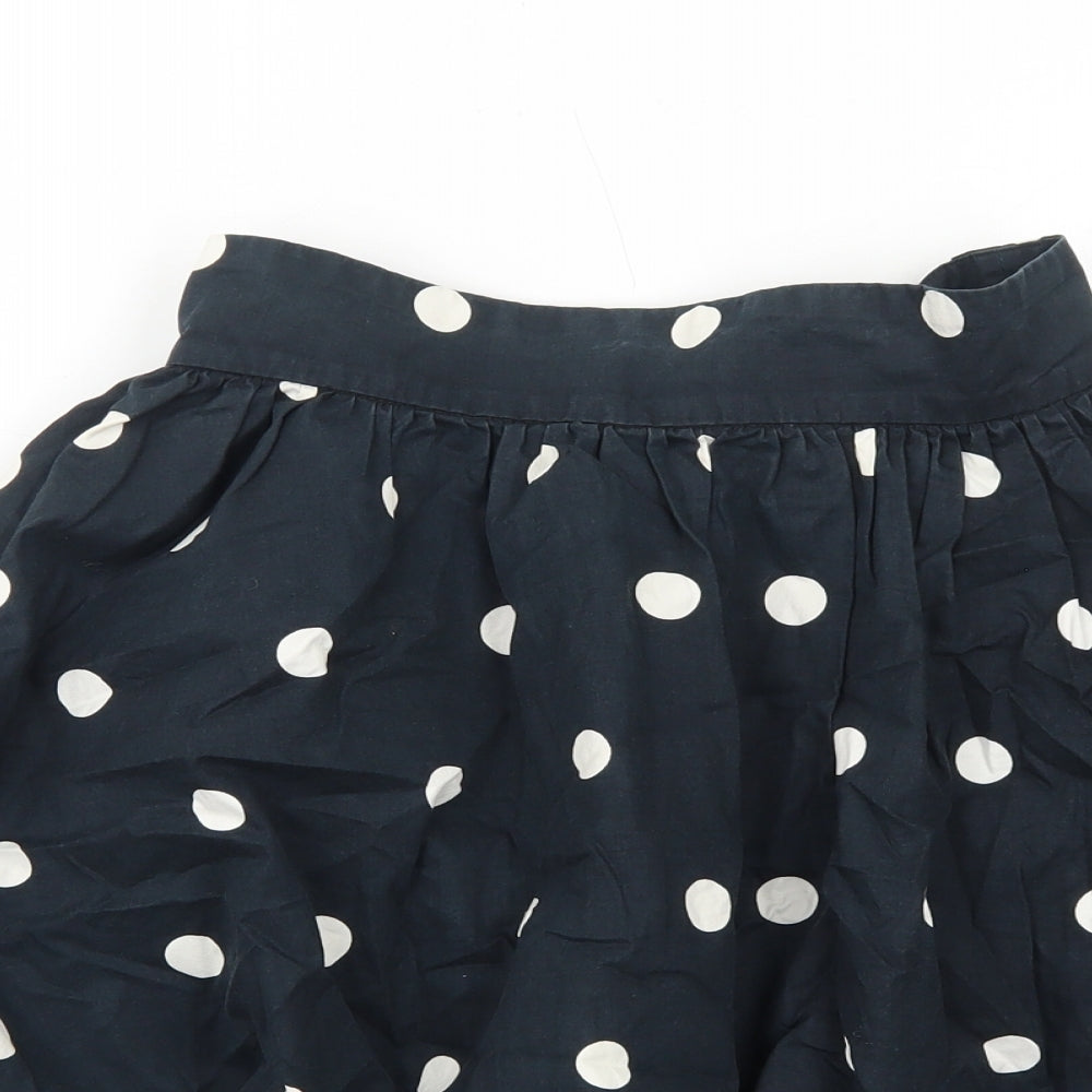 H&M Womens Black Polka Dot Cotton Skater Skirt Size 6 Zip