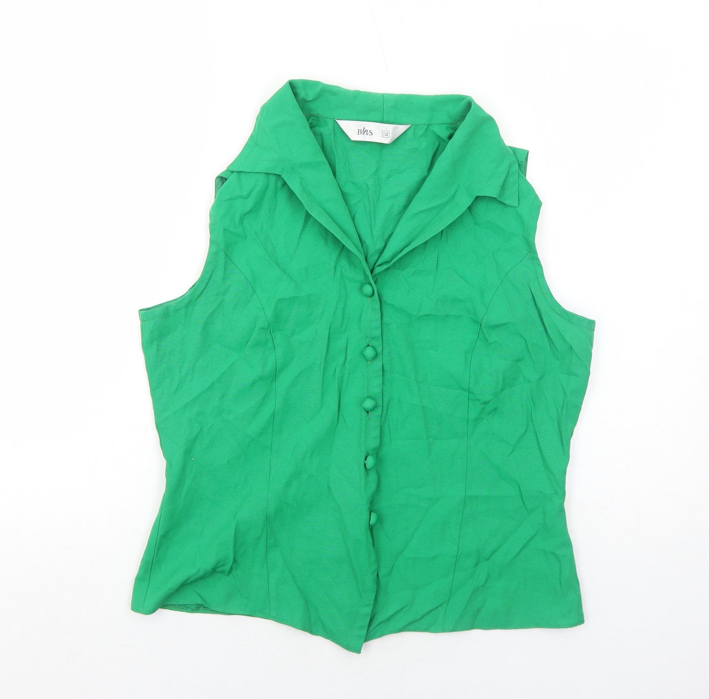 BHS Womens Green Viscose Basic Button-Up Size 14 Collared