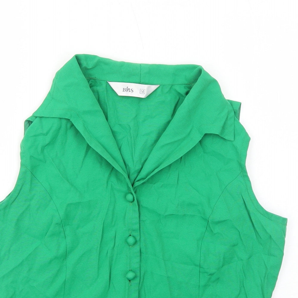 BHS Womens Green Viscose Basic Button-Up Size 14 Collared