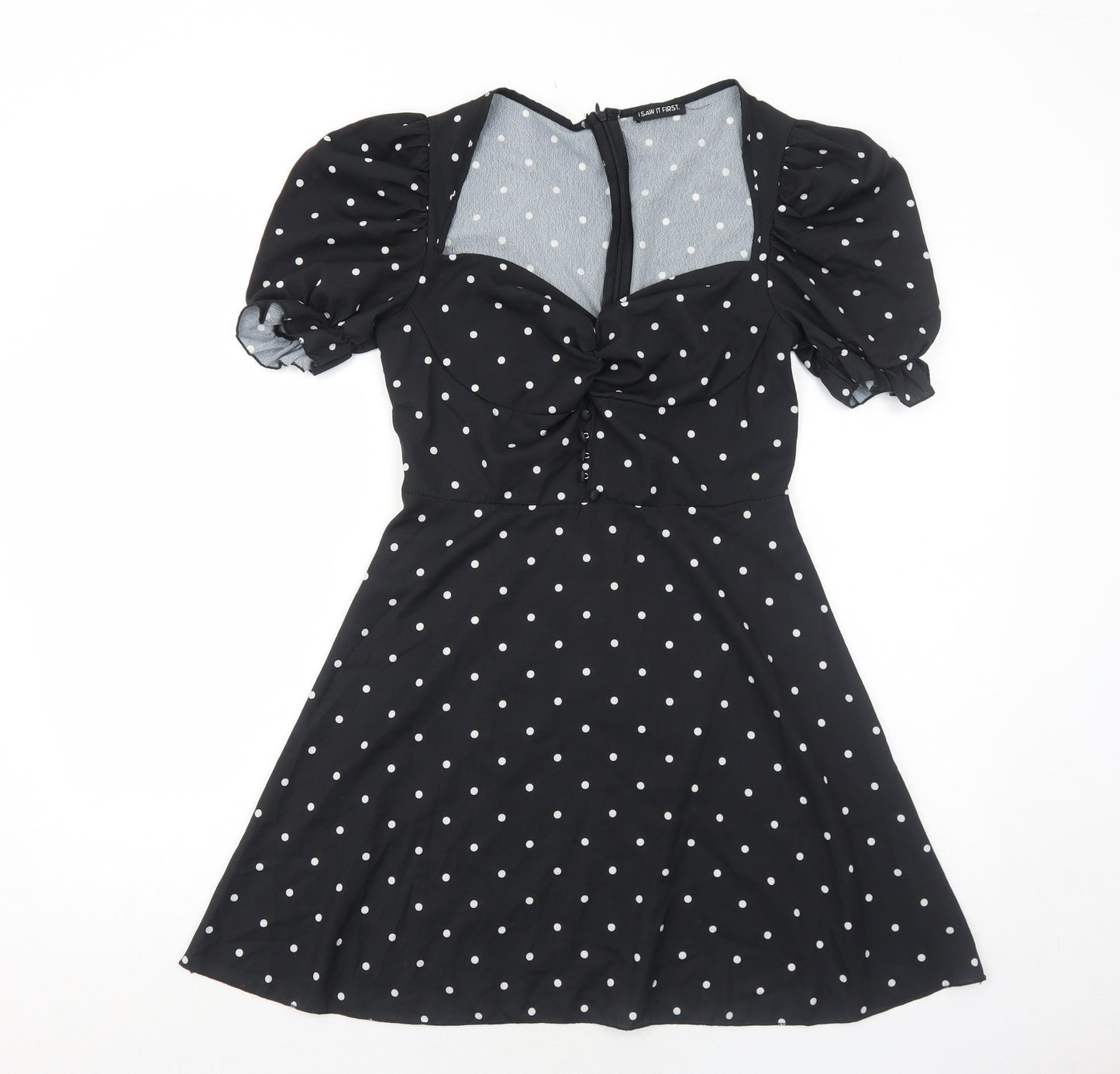 I SAW IT FIRST Womens Black Polka Dot Polyester Fit & Flare Size 10 Sweetheart Zip