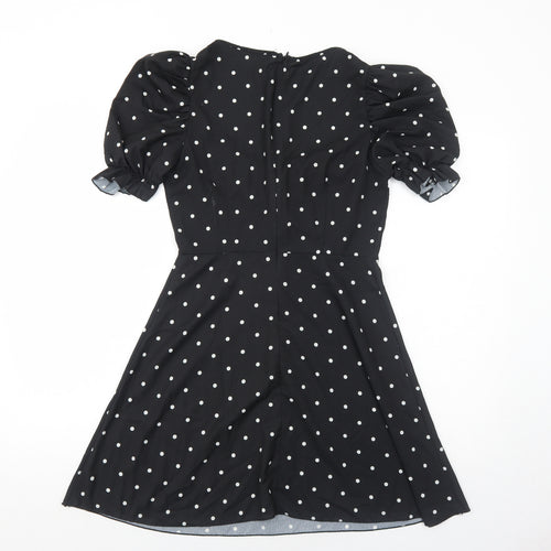 I SAW IT FIRST Womens Black Polka Dot Polyester Fit & Flare Size 10 Sweetheart Zip