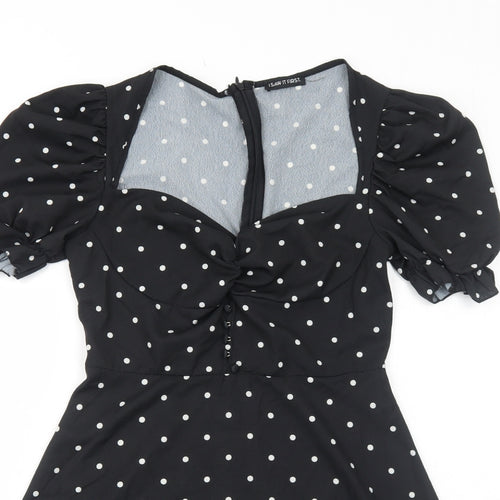 I SAW IT FIRST Womens Black Polka Dot Polyester Fit & Flare Size 10 Sweetheart Zip