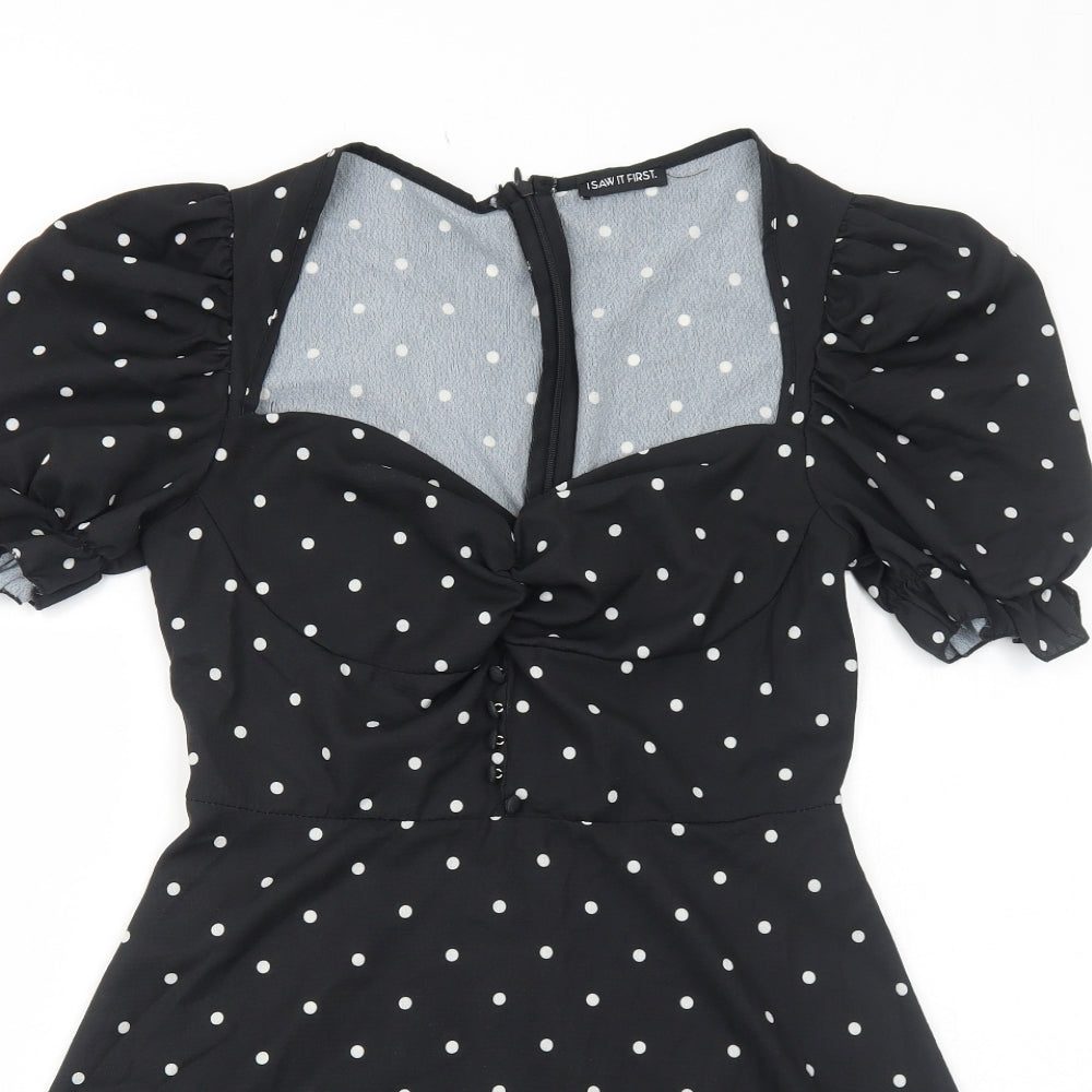 I SAW IT FIRST Womens Black Polka Dot Polyester Fit & Flare Size 10 Sweetheart Zip