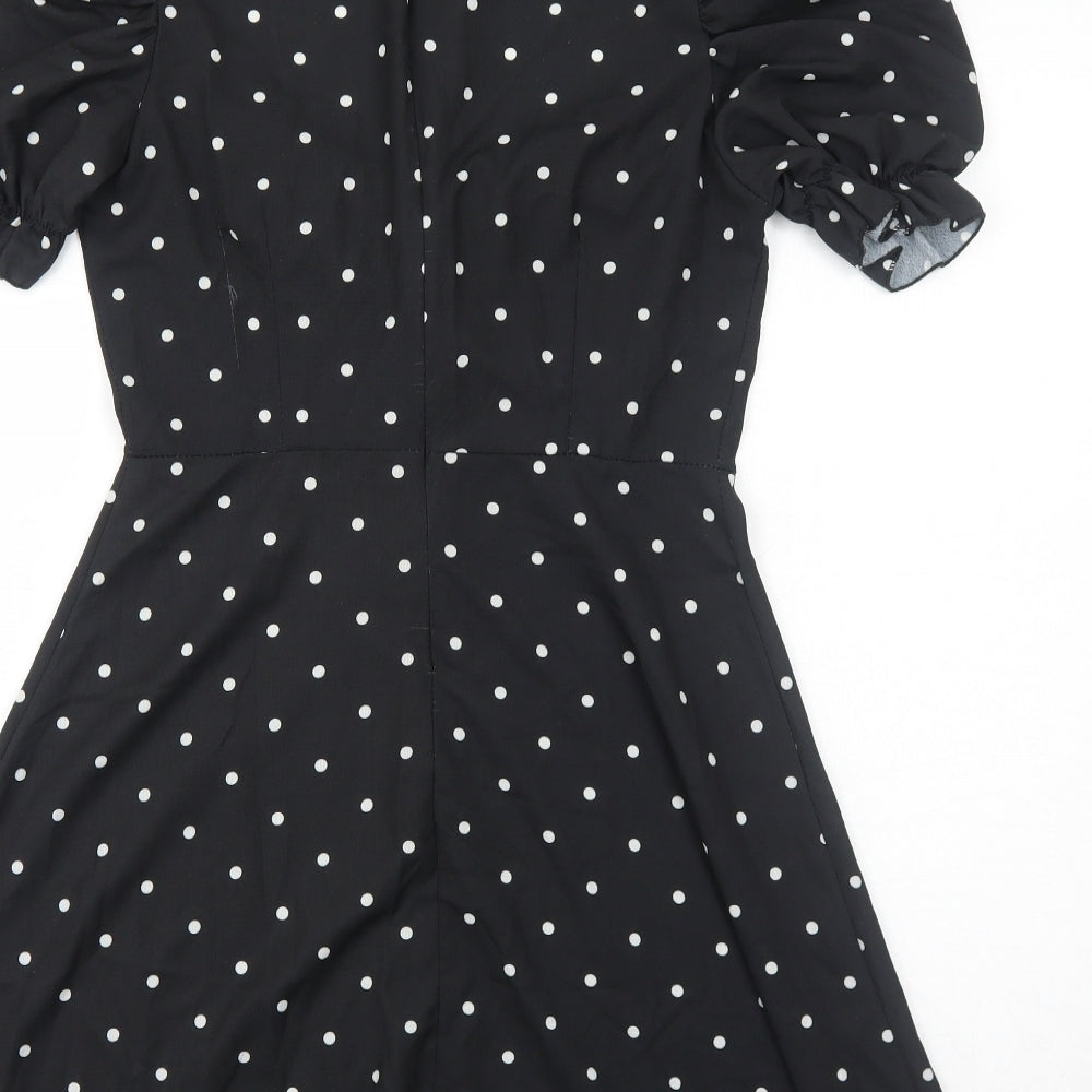 I SAW IT FIRST Womens Black Polka Dot Polyester Fit & Flare Size 10 Sweetheart Zip