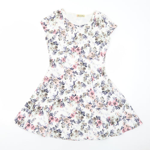 Cameo Rose Womens White Floral Polyester Fit & Flare Size 12 Round Neck Pullover