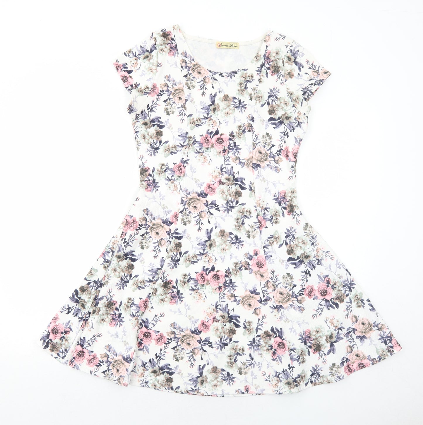 Cameo Rose Womens White Floral Polyester Fit & Flare Size 12 Round Neck Pullover