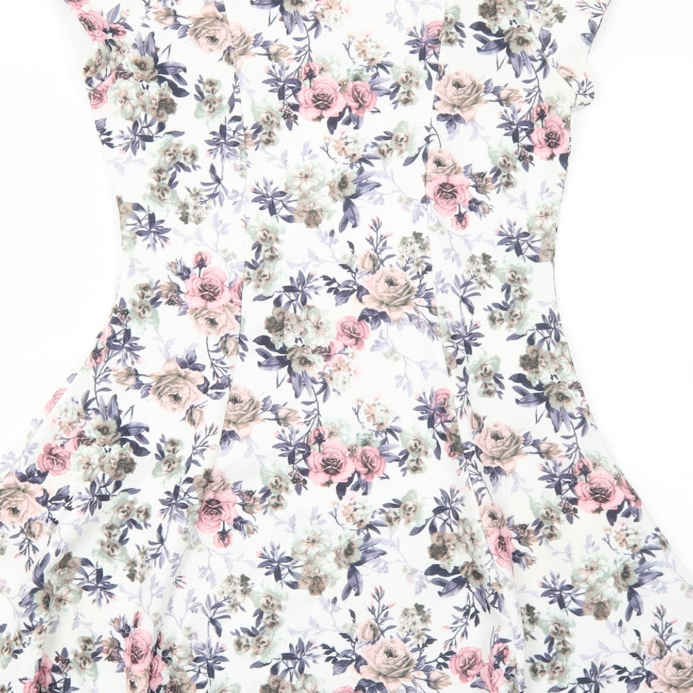 Cameo Rose Womens White Floral Polyester Fit & Flare Size 12 Round Neck Pullover