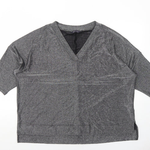 Marks and Spencer Womens Silver Polyamide Basic T-Shirt Size 20 V-Neck