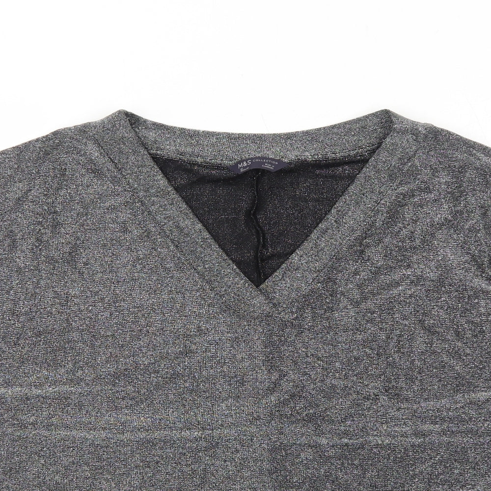 Marks and Spencer Womens Silver Polyamide Basic T-Shirt Size 20 V-Neck