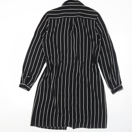 New Look Womens Black Striped Polyester Shirt Dress Size 8 Collared Button
