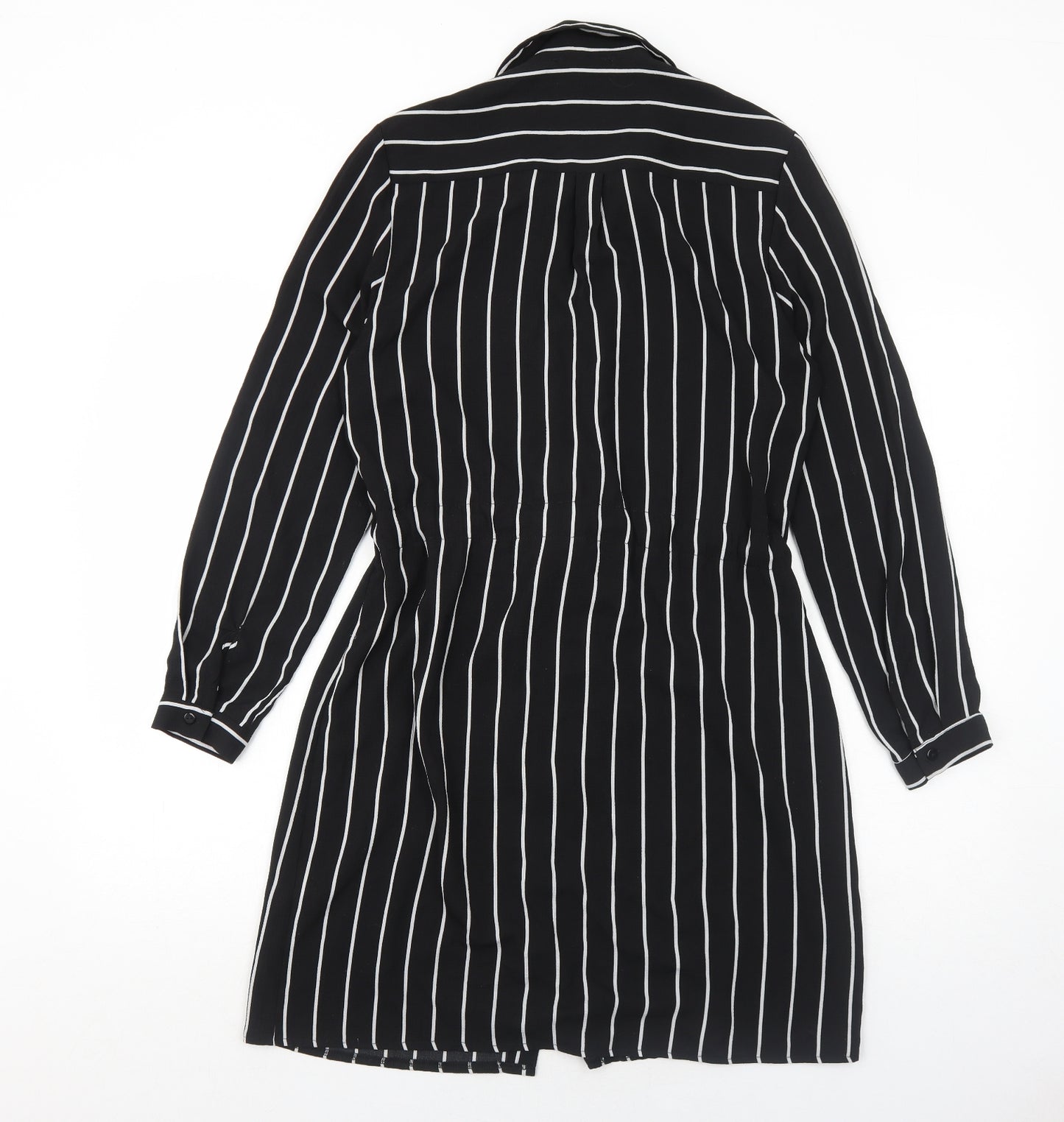 New Look Womens Black Striped Polyester Shirt Dress Size 8 Collared Button