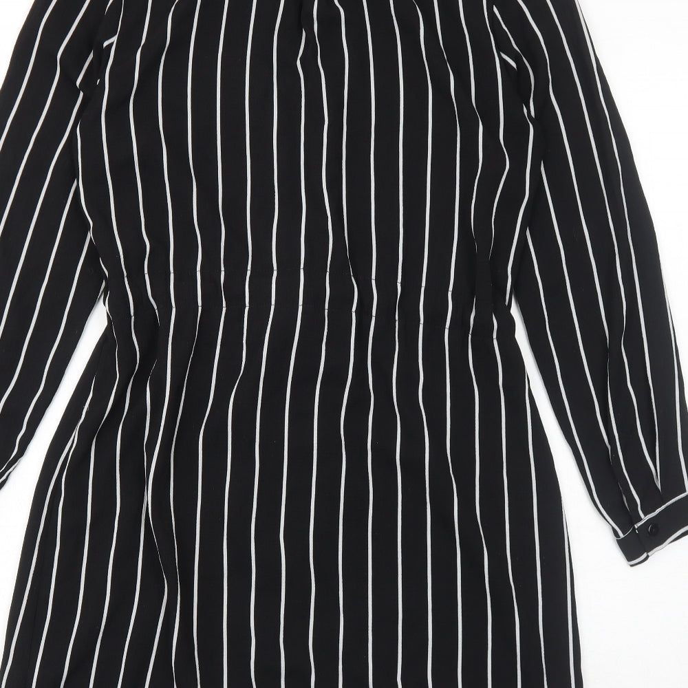 New Look Womens Black Striped Polyester Shirt Dress Size 8 Collared Button