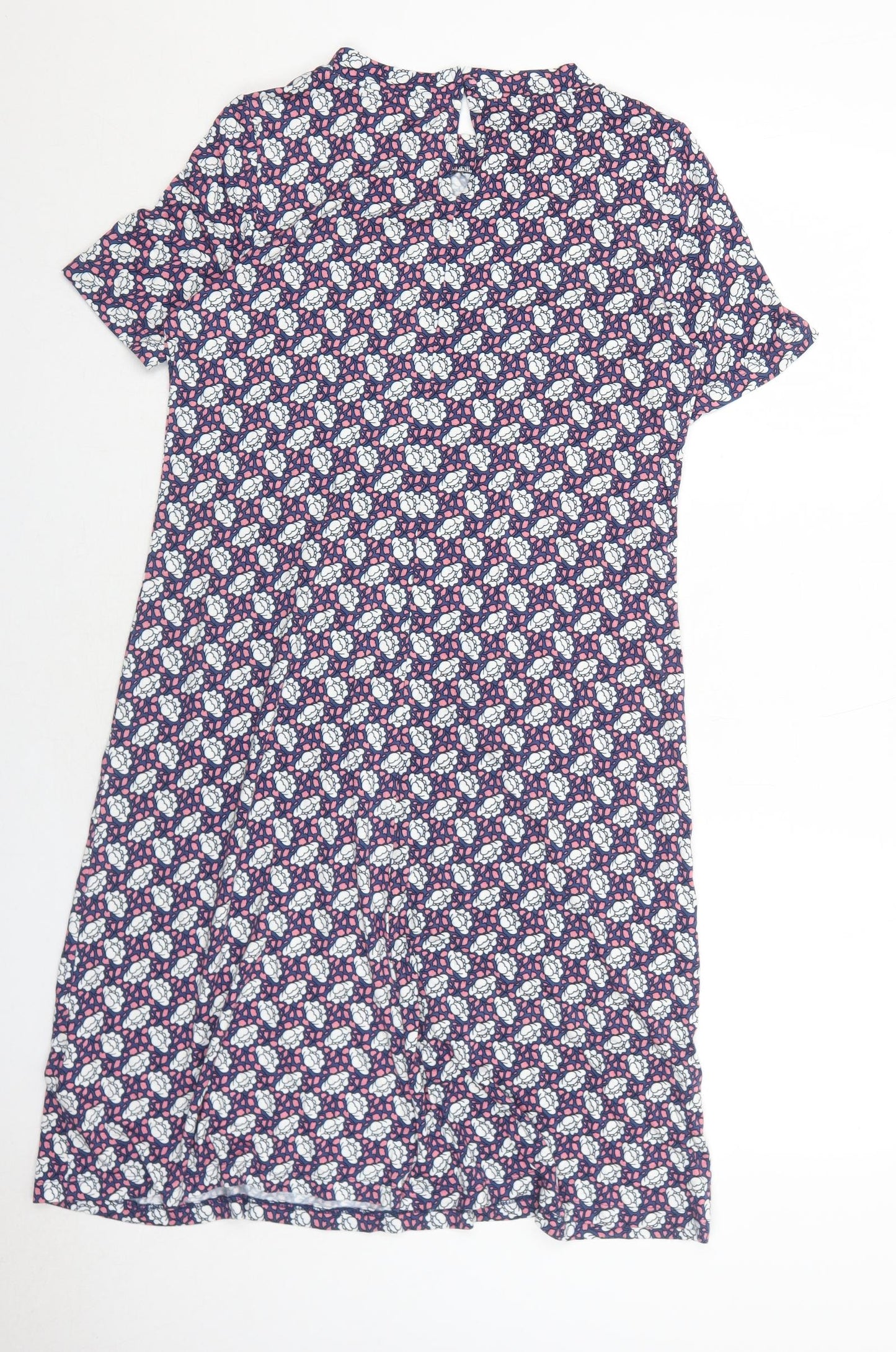 Marks and Spencer Womens Blue Geometric Viscose A-Line Size 10 Round Neck Button