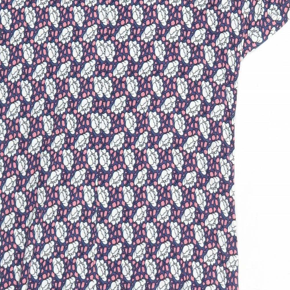 Marks and Spencer Womens Blue Geometric Viscose A-Line Size 10 Round Neck Button