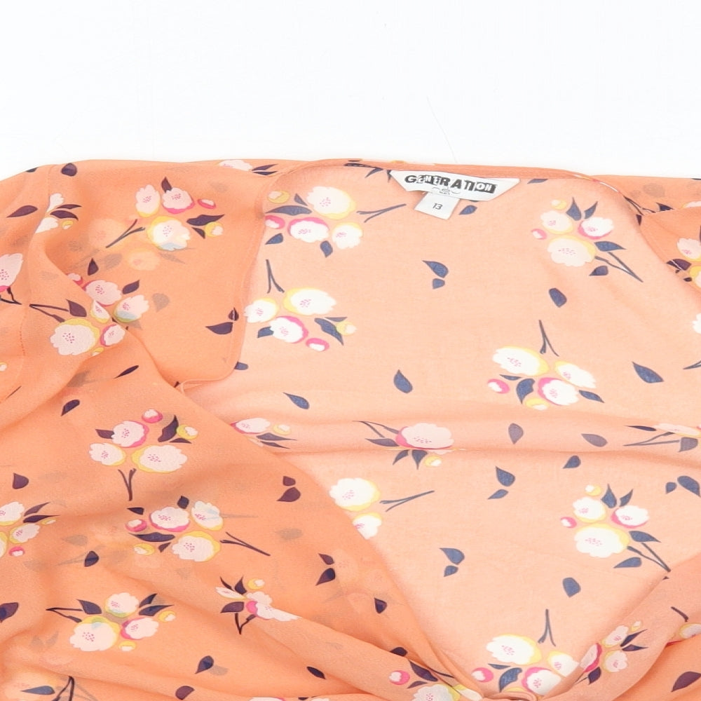 New Look Girls Orange Floral Polyester Cropped Blouse Size 13 Years V-Neck Tie - Tie Front