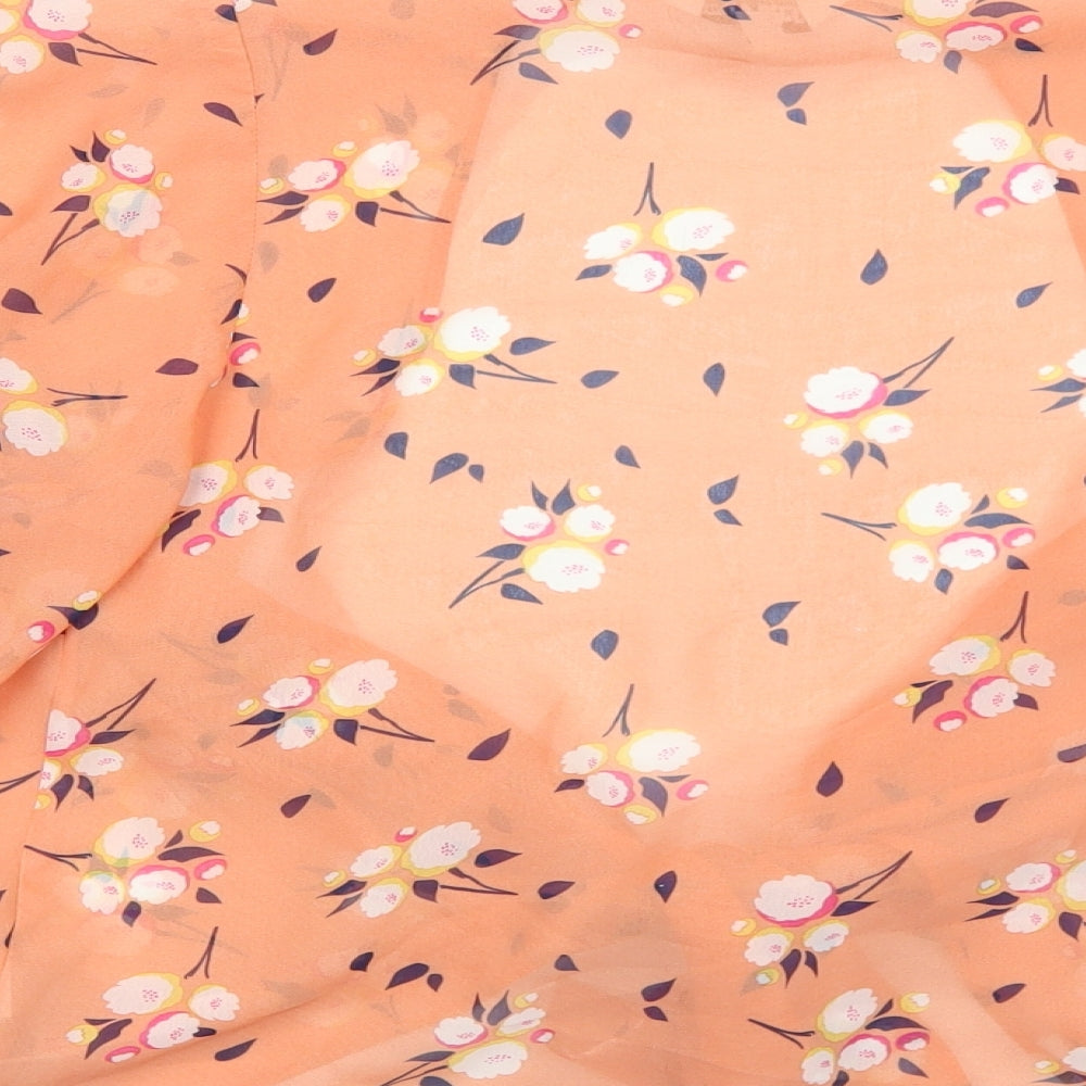New Look Girls Orange Floral Polyester Cropped Blouse Size 13 Years V-Neck Tie - Tie Front