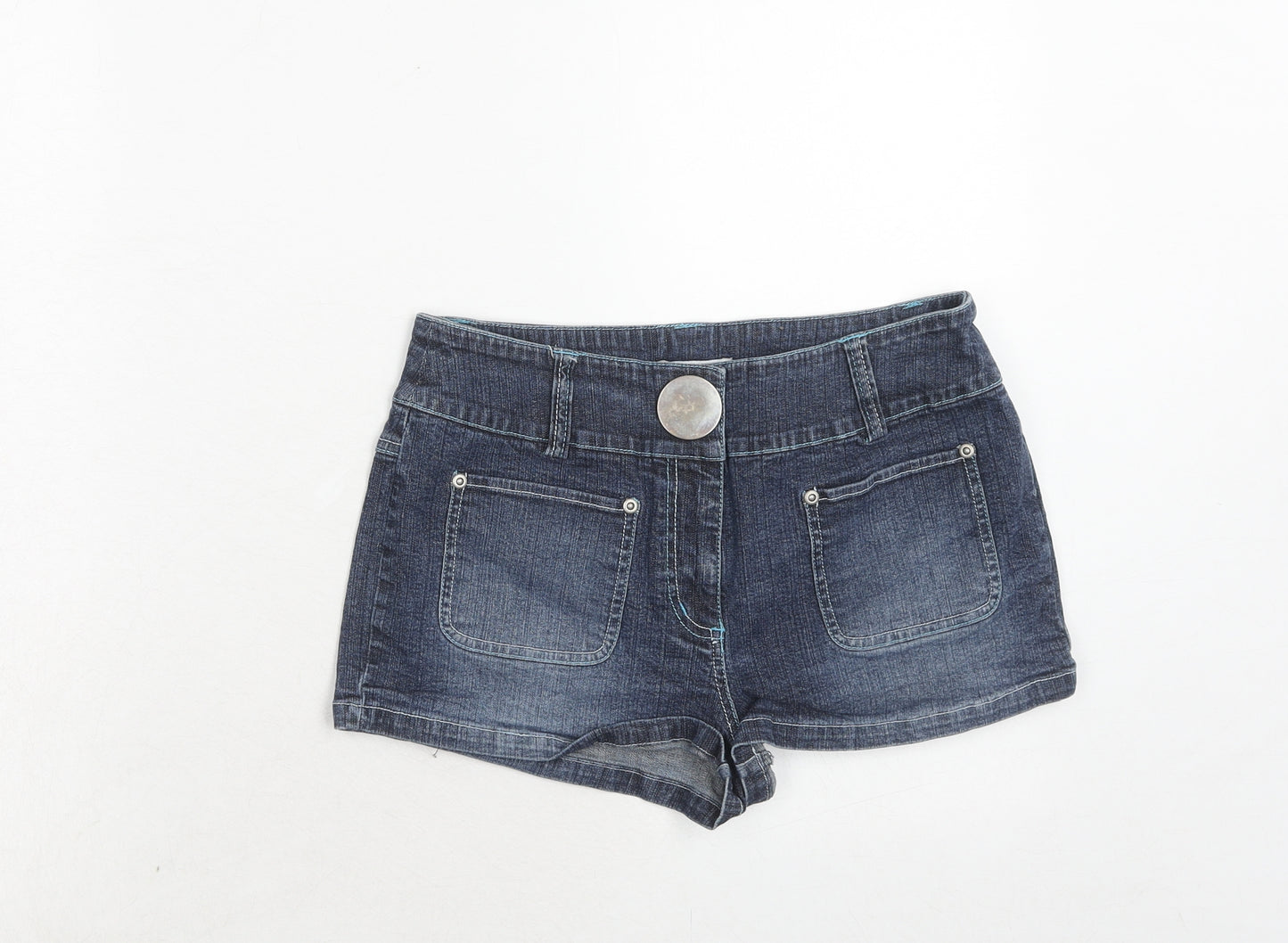 New Look Womens Blue Cotton Hot Pants Shorts Size 12 Regular Zip