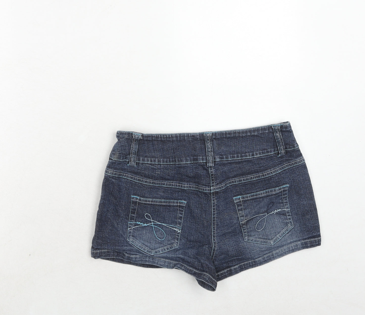 New Look Womens Blue Cotton Hot Pants Shorts Size 12 Regular Zip