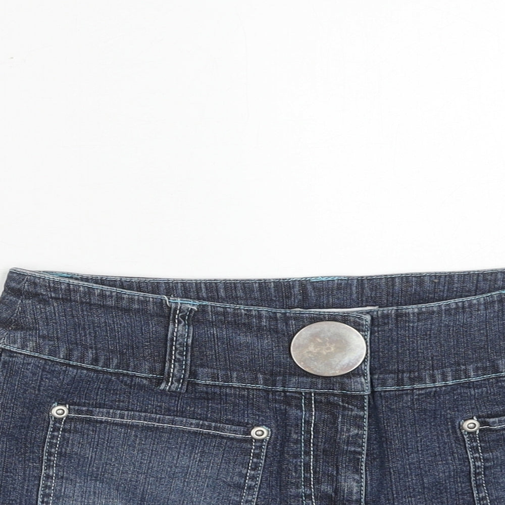 New Look Womens Blue Cotton Hot Pants Shorts Size 12 Regular Zip