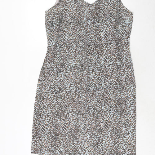 Annabelle London Womens Blue Animal Print Viscose A-Line Size 14 V-Neck Zip - Leopard Pattern