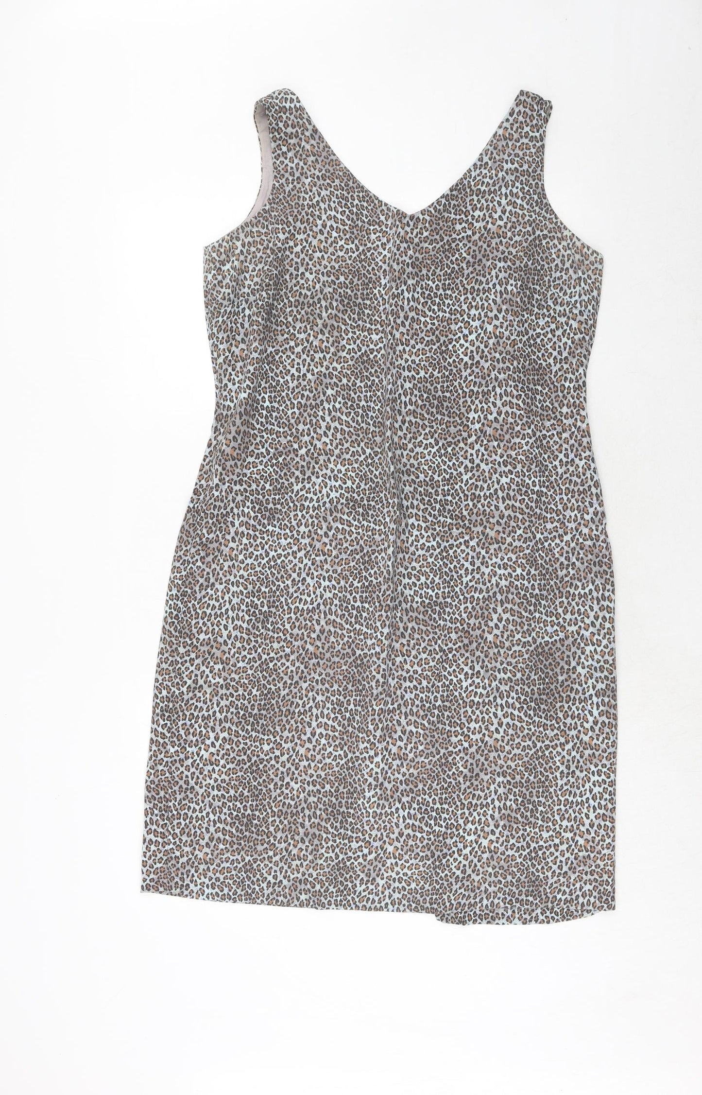 Annabelle London Womens Blue Animal Print Viscose A-Line Size 14 V-Neck Zip - Leopard Pattern