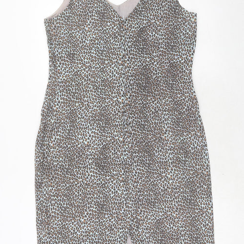 Annabelle London Womens Blue Animal Print Viscose A-Line Size 14 V-Neck Zip - Leopard Pattern