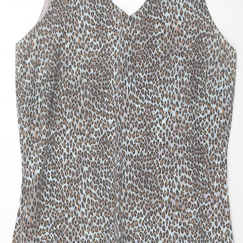 Annabelle London Womens Blue Animal Print Viscose A-Line Size 14 V-Neck Zip - Leopard Pattern
