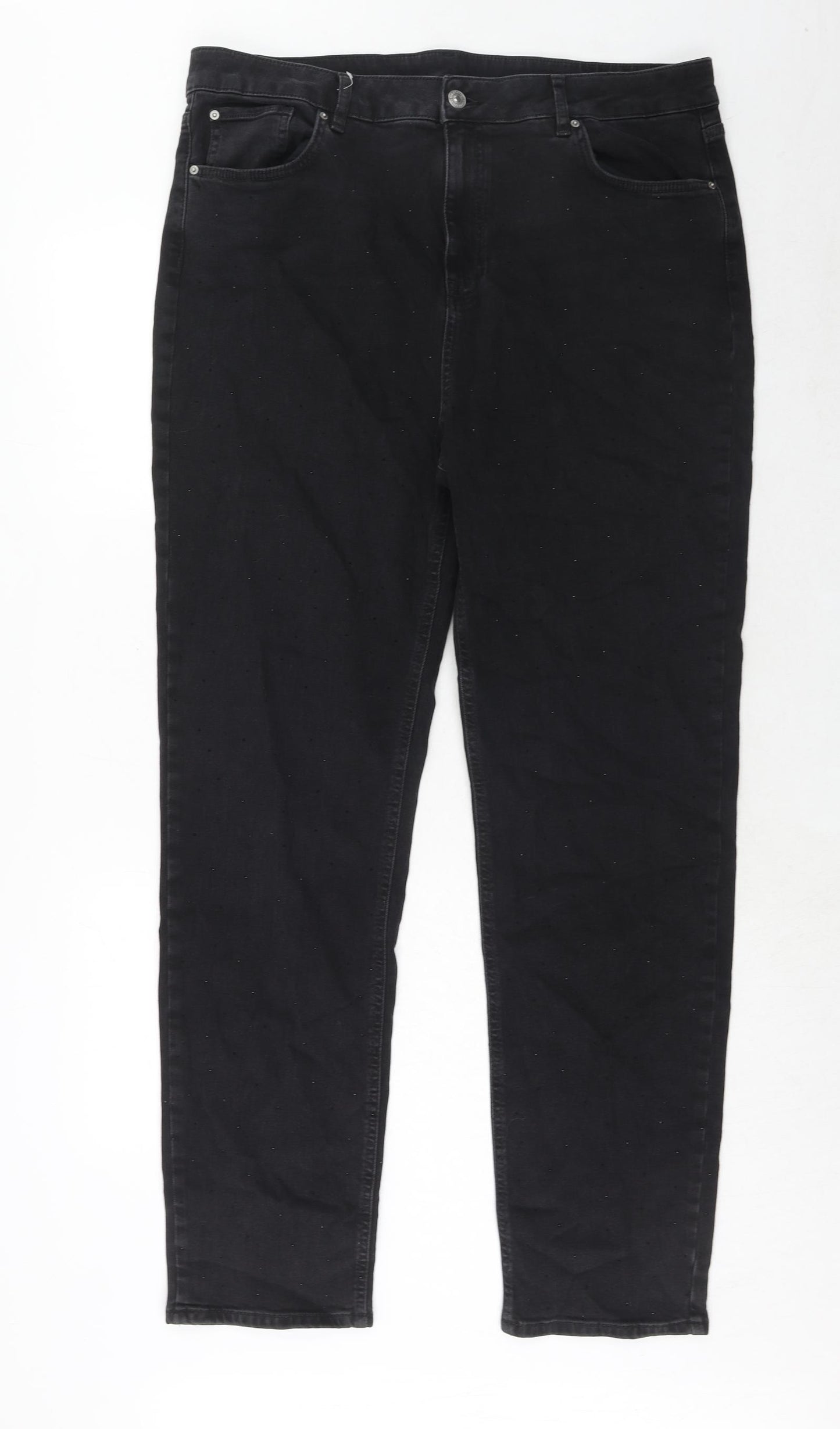 Marks and Spencer Womens Black Cotton Straight Jeans Size 20 Regular Zip