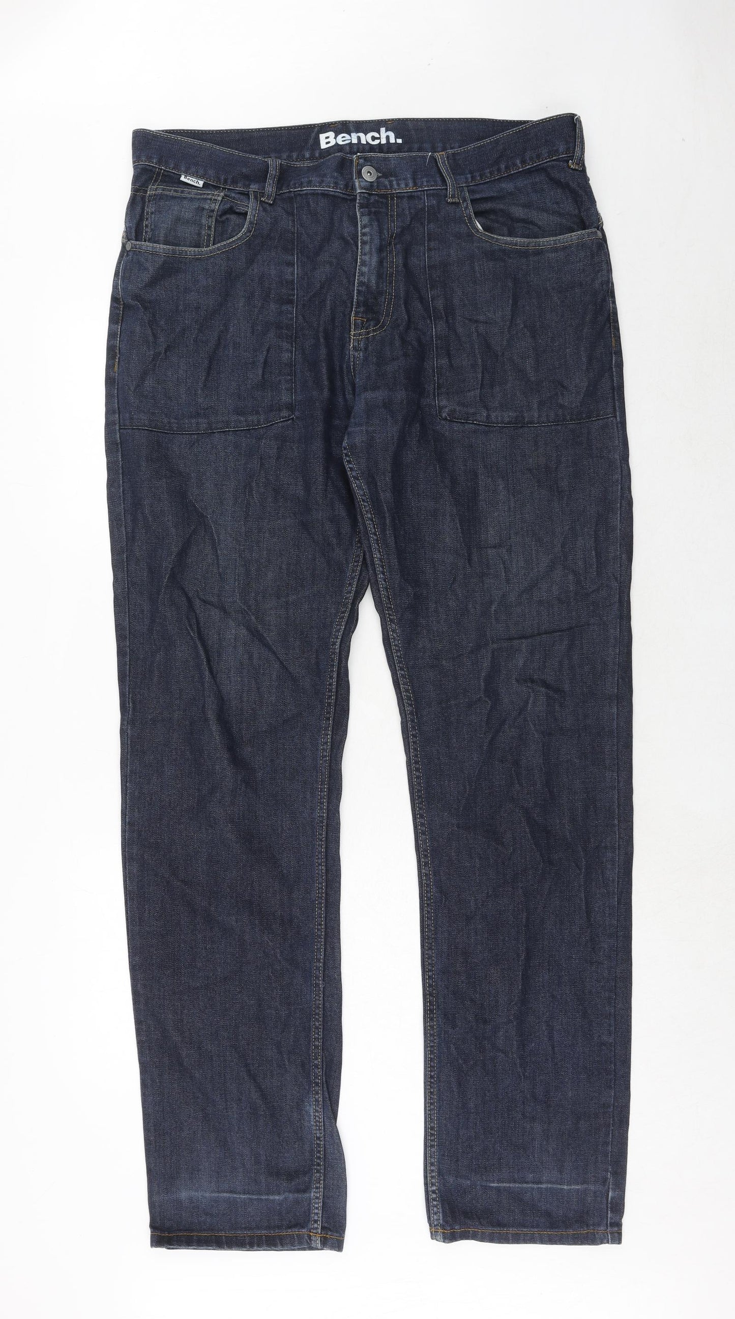 Bench Mens Blue Cotton Straight Jeans Size 36 in L34 in Regular Zip