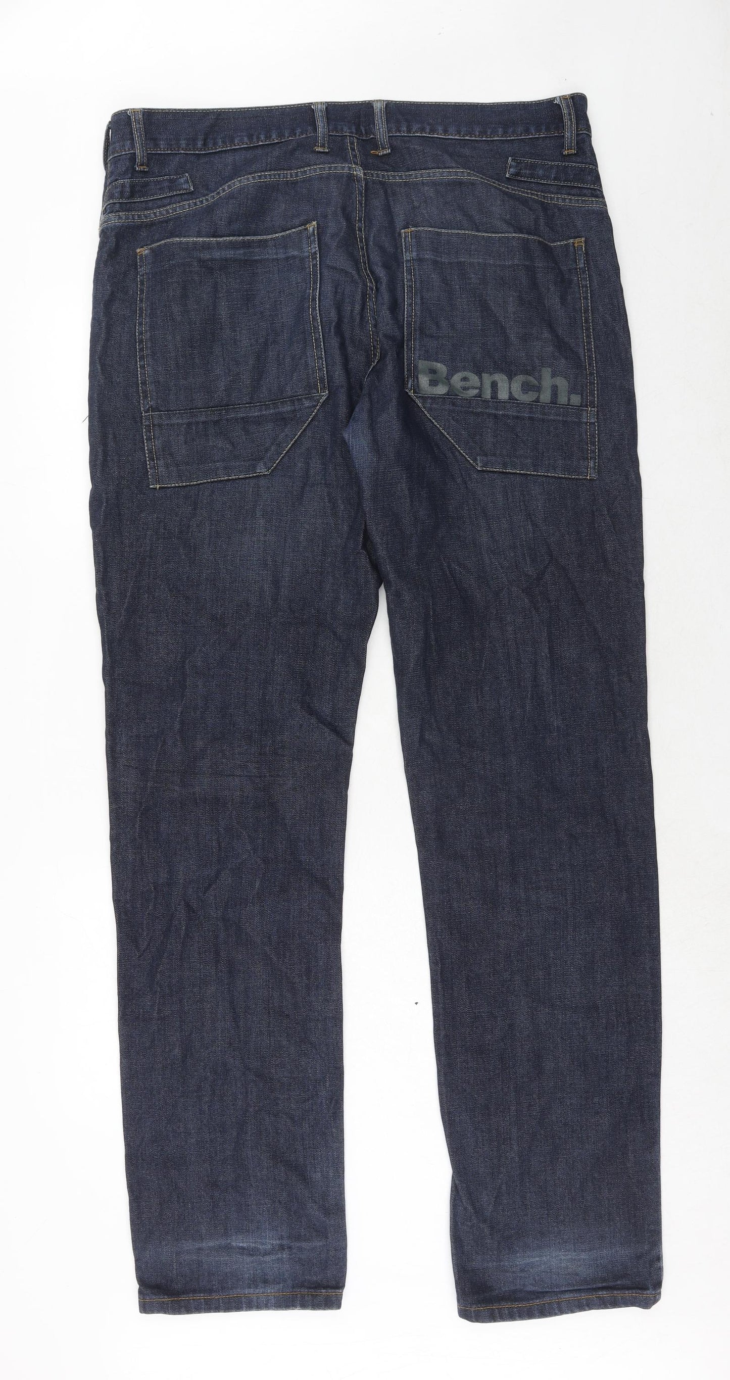Bench Mens Blue Cotton Straight Jeans Size 36 in L34 in Regular Zip