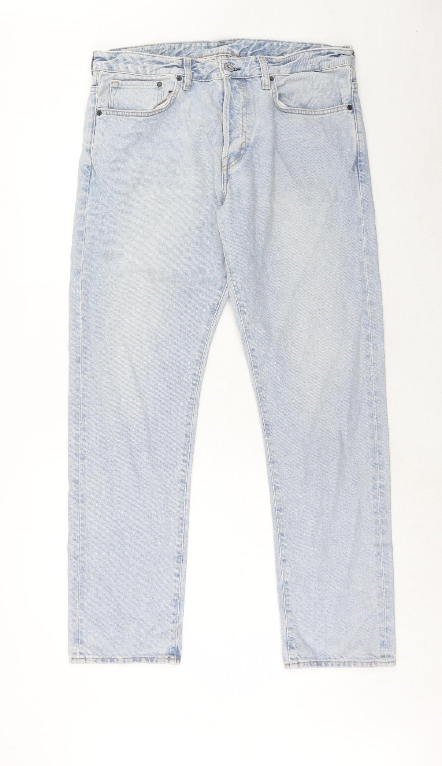 H&M Mens Blue Cotton Skinny Jeans Size 34 in Regular Button