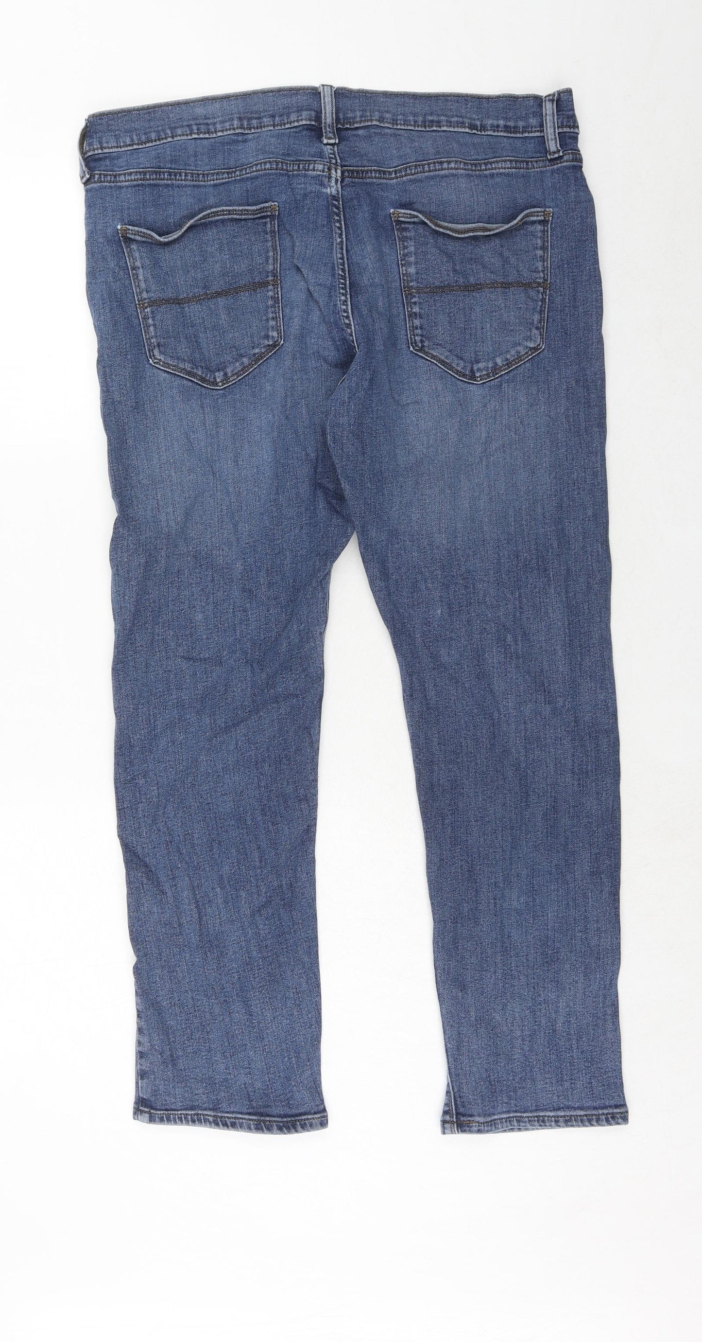 Marks and Spencer Mens Blue Cotton Straight Jeans Size 36 in L28 in Slim Zip