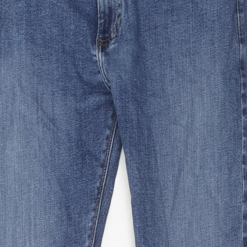 Marks and Spencer Mens Blue Cotton Straight Jeans Size 36 in L28 in Slim Zip
