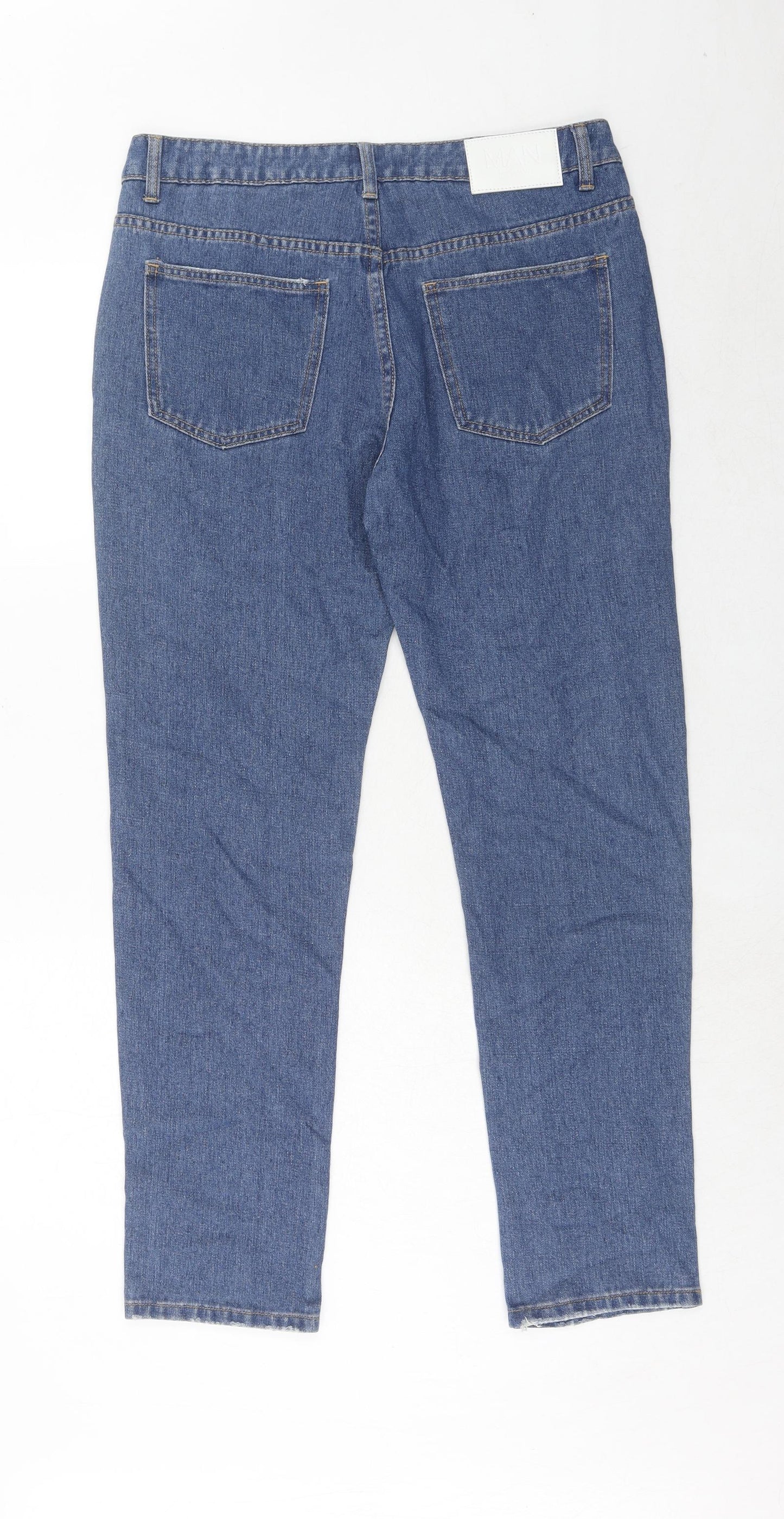 Boohoo Mens Blue Cotton Straight Jeans Size 32 in Regular Zip
