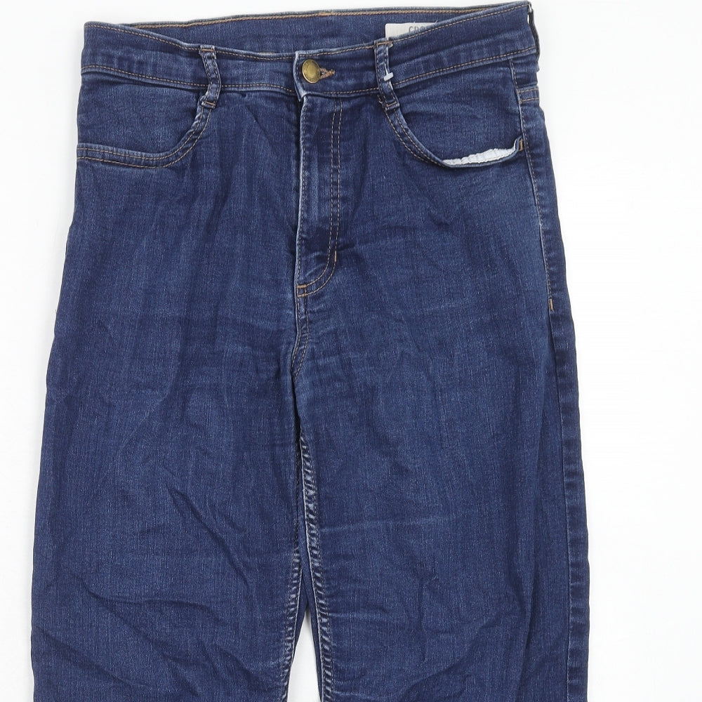 Marks and Spencer Womens Blue Cotton Straight Jeans Size 12 Regular Zip