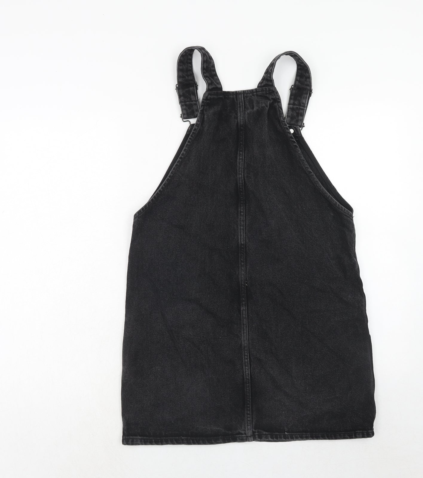 New Look Womens Black Cotton Pinafore/Dungaree Dress Size 10 Square Neck Buckle
