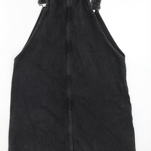New Look Womens Black Cotton Pinafore/Dungaree Dress Size 10 Square Neck Buckle