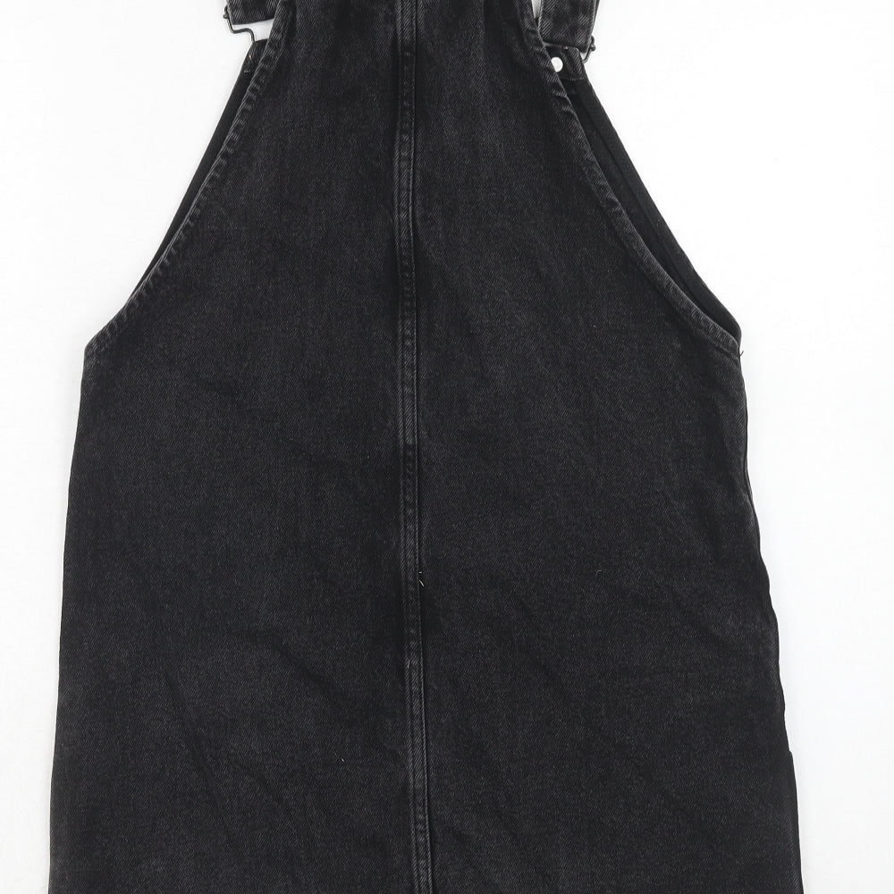 New Look Womens Black Cotton Pinafore/Dungaree Dress Size 10 Square Neck Buckle