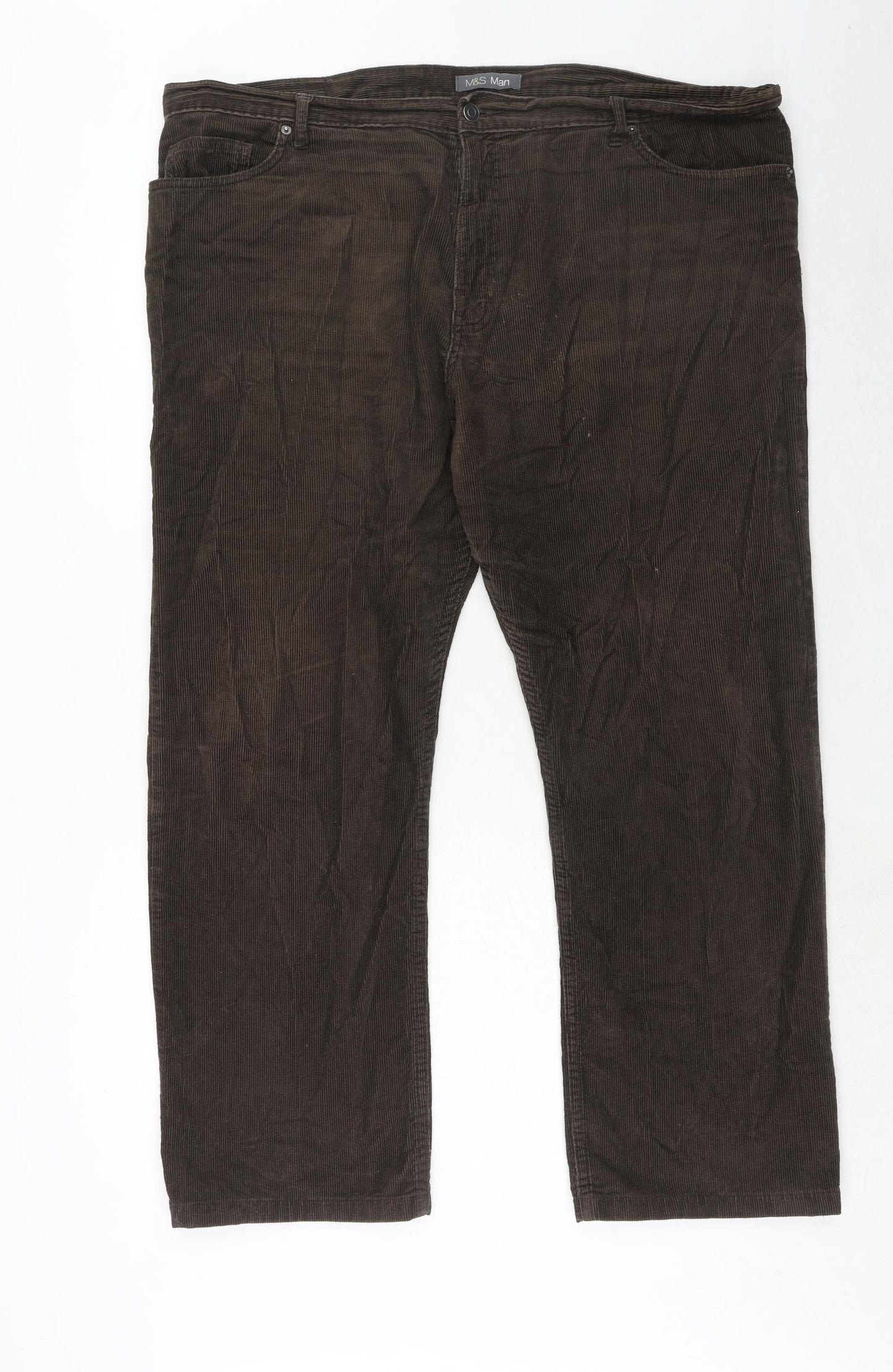Marks and Spencer Mens Brown Cotton Trousers Size 40 in L31 in Regular Zip