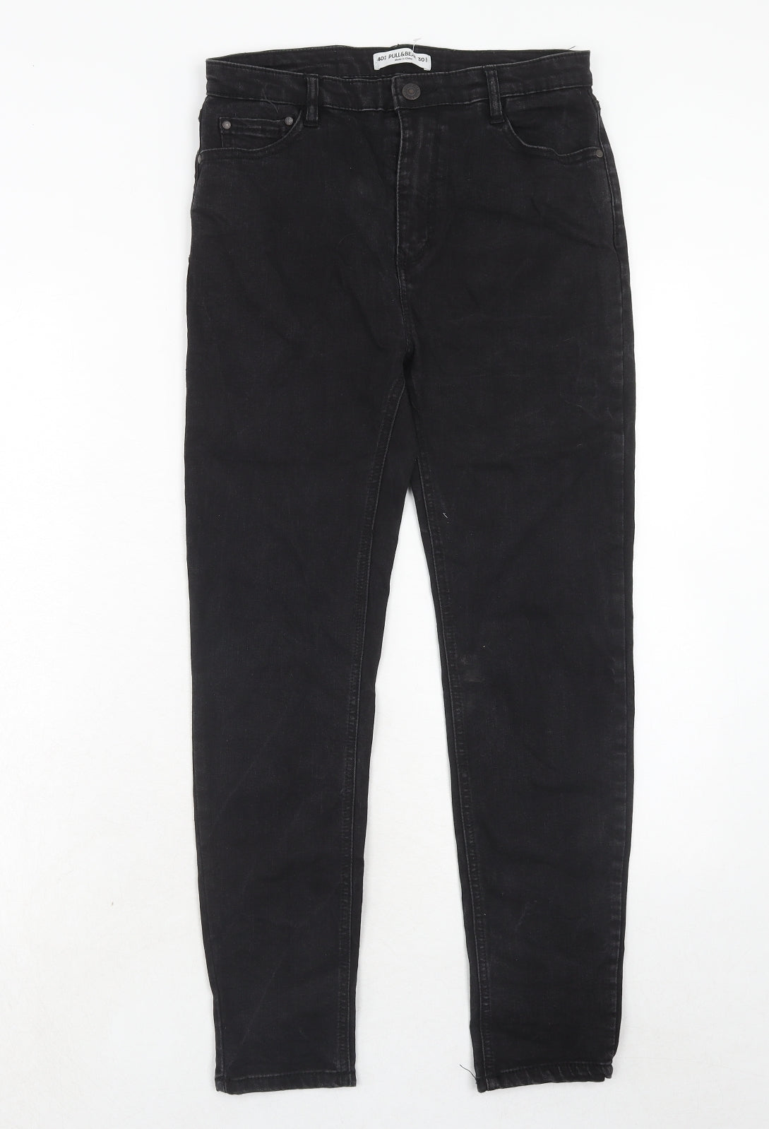 Pull&Bear Womens Black Cotton Skinny Jeans Size 12 Regular Zip
